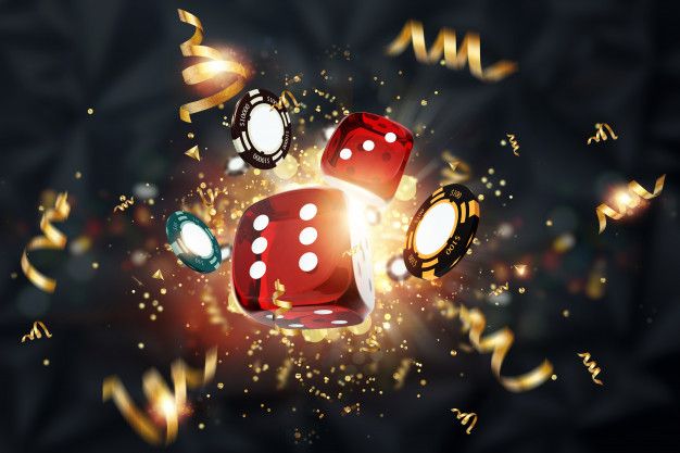 Creative background, gaming dice, cards, casino chips on a dark background  | Premium Photo